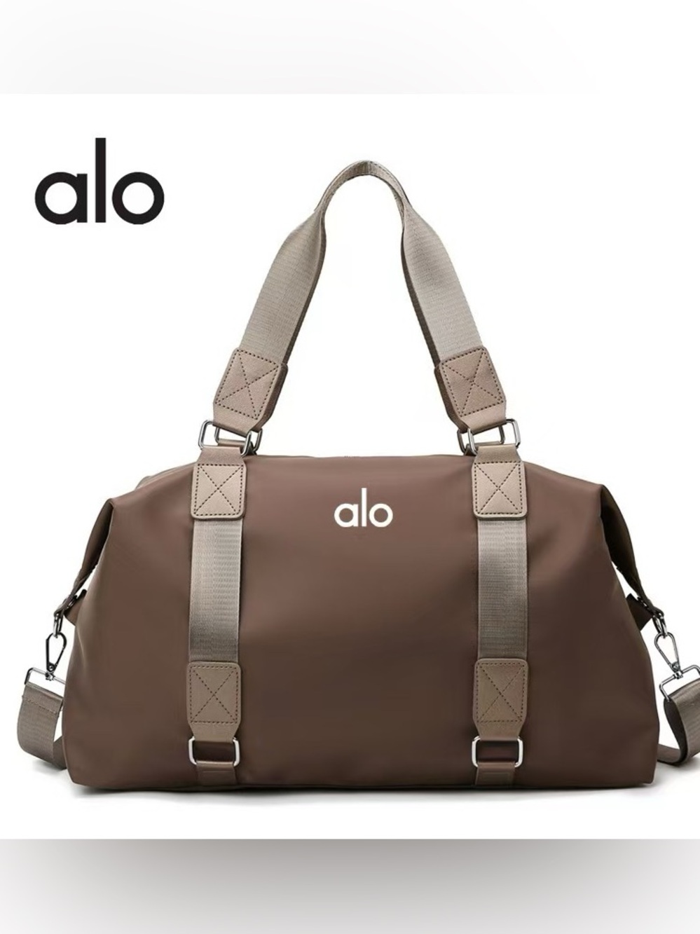 ALO Yoga Men's Taupe Brown Duffel with Beige Straps